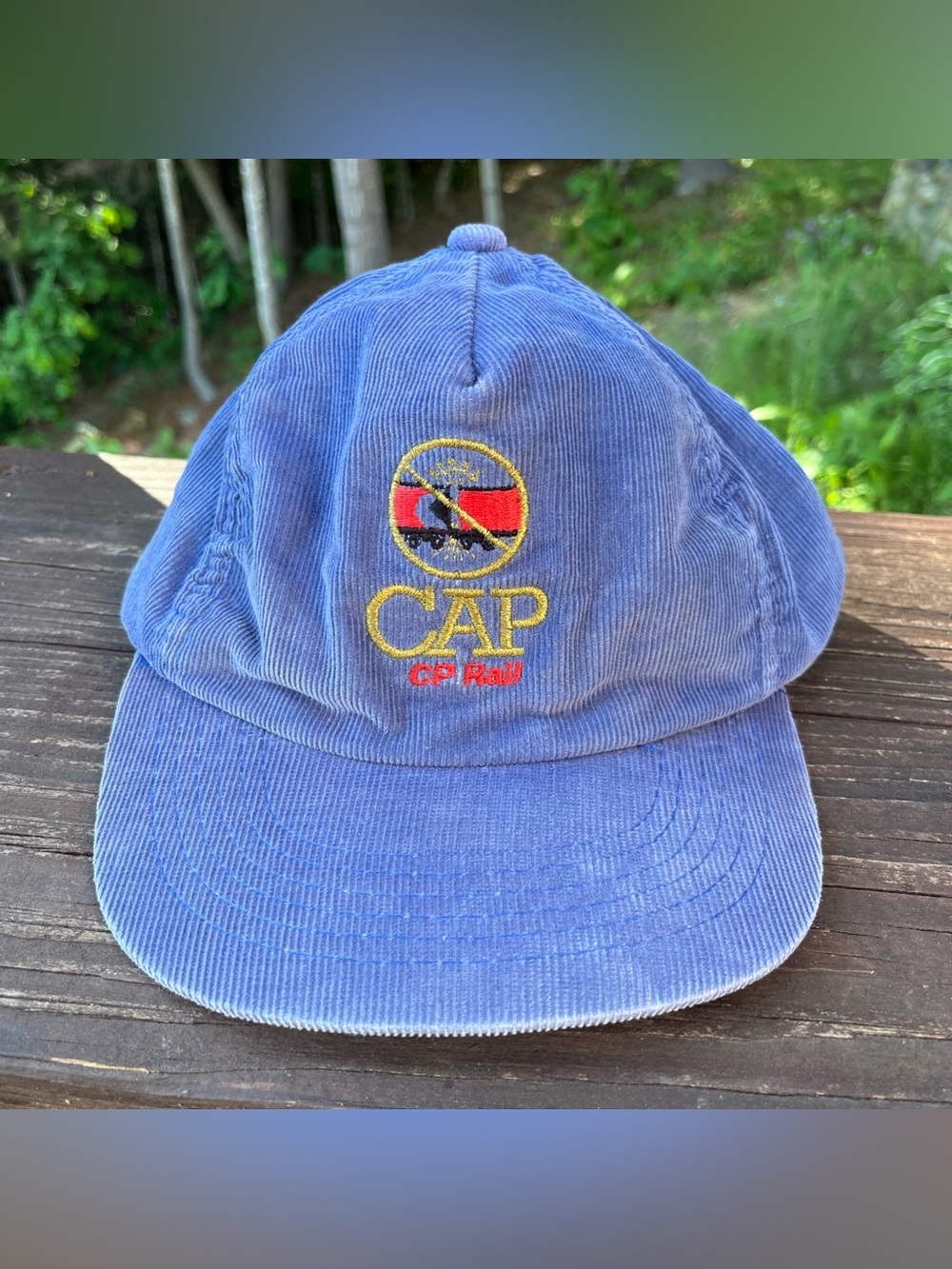 Vintage CP Rail System Hat Cap Snap Back Blue Corduroy Hat
